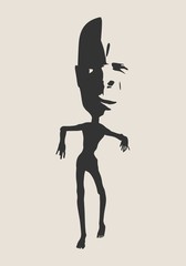 Fototapeta na wymiar Posing zombie silhouette with abnormally enlarged head. Halloween theme background