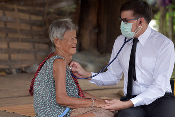 Parkinson disease patient, elderly senior person in support of nursing family caregiver for disability awareness day, senior citizens aging society concept