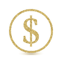 Dollar icon with glitter effect, isolated on white background. Outline icon of dollar, money symbols, vector pictogram. Symbol from golden particles dust.