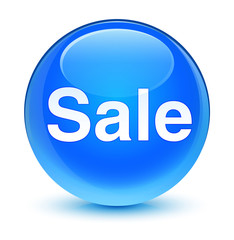 Sale glassy cyan blue round button