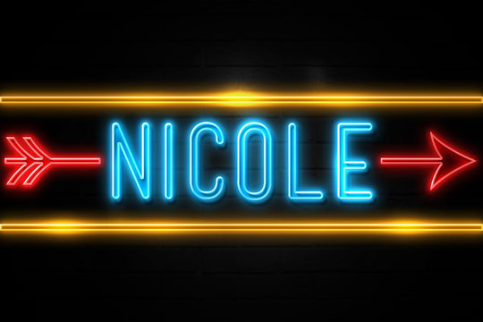 Nicole  - fluorescent Neon Sign on brickwall Front view