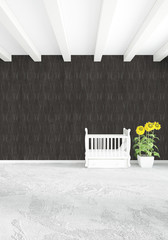Modern loft interior baby room or nursery with eclectic wall with space. 3D rendering.
