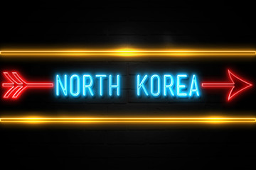 North Korea  - fluorescent Neon Sign on brickwall Front view