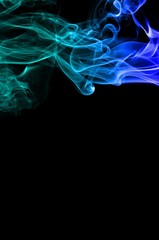 Abstract Light blue smoke on black background, Light blue background,Light blue ink on black background