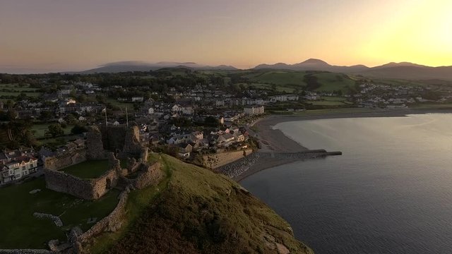 Criccieth aerial sunrise.