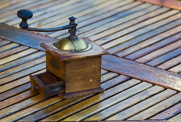 Old coffee grinder close-up.
