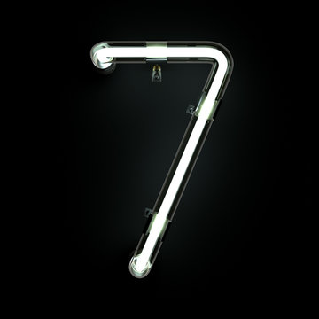 Number 7, Alphabet made from Neon Light on black background. 3D illustration