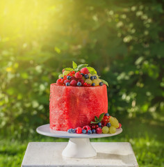 watermelon cake with fresh summer berries,