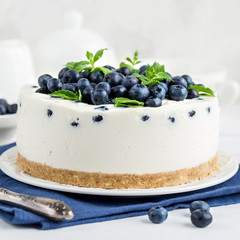 delicious no baked cheesecake with fresh blueberry
