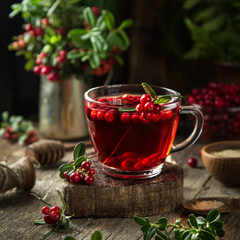 cup of hot lingonberry (or cranberry) tea
