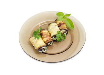 Eggplant rolls with tuna and processed cheese filling