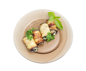 Eggplant rolls with tuna and processed cheese filling