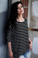 Beautiful young woman in a striped T-shirt