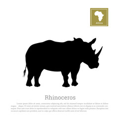 Obraz premium Black silhouette of a rhino on a white background. Big rhinoceros. African animals. Vector illustration