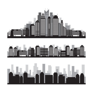 Buildings and Skyscrapers Silhouette Set, Cityscape, Residential, Condominium, Apartment, Office