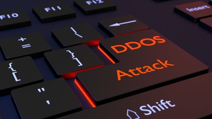 Distributed denial of service black keyboard with DDOS enter key