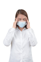 Asian woman feeling headache  with protective masks