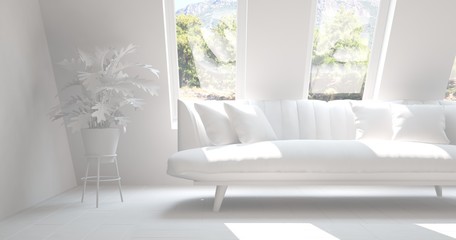 White room with sofa. Scandinavian interior design. 3D illustration