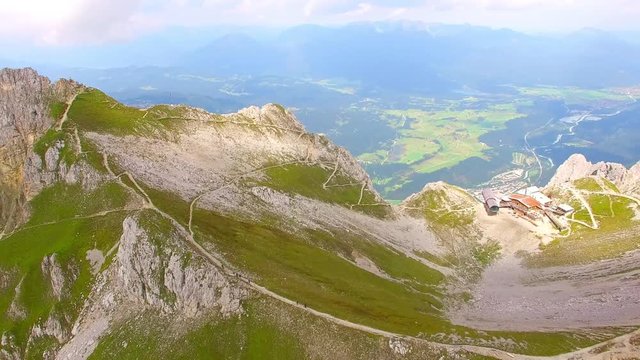  Karwendel cable car mountain station to 2,244 meters (7,362 feet) above sea level. Around this landmark you is numerous hiking and climbing routes. Germany, Central Europe.