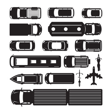 Vehicles, Cars and Transportation in Top or Above View