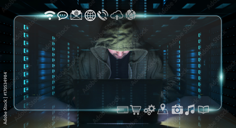 Aufkleber Hacker accessing to personal data information with a computer 3D rendering