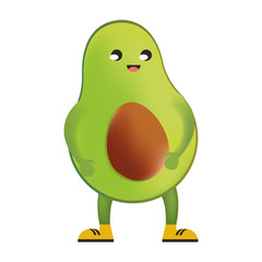 A cute avocado character. Dancing and waving. Smile face