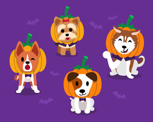 Set of cartoon happy halloween cute dogs