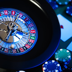 Roulette in casino and Poker Chips