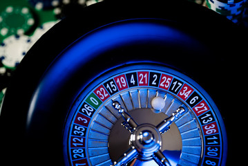 Roulette in casino and Poker Chips