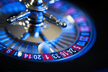 Roulette in casino and Poker Chips - 170536977