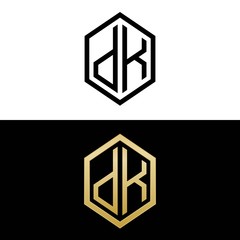 initial letters logo dk black and gold monogram hexagon shape vector