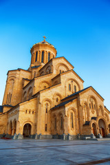 Tbilisi, Georgia - 8 October 2016: Tbilisi Sameba Cathedral Holy Trinity biggest Orthodox Cathedral in Georgia and Caucasus