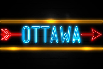 Naklejka na ściany i meble Ottawa - fluorescent Neon Sign on brickwall Front view
