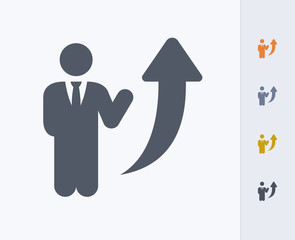 Businessman Raise - Carbon Icons. A professional, pixel-aligned icon designed on a 32x32 pixel grid and redesigned on a 16x16 pixel grid for very small sizes.