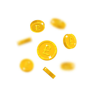Gold pounds flying cartoon isolated. Gold pounds with the effect flying in the air in a cartoon style for designers and illustrators. Floating pieces in the form of vector illustrations