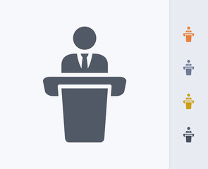 Businessman Holding Speech - Carbon Icons. A professional, pixel-aligned icon designed on a 32x32 pixel grid and redesigned on a 16x16 pixel grid for very small sizes.