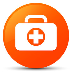 First aid kit bag icon orange round button
