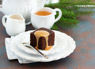 Sticky date pudding with caramel sauce.