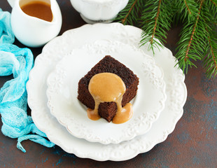 Sticky date pudding with caramel sauce.