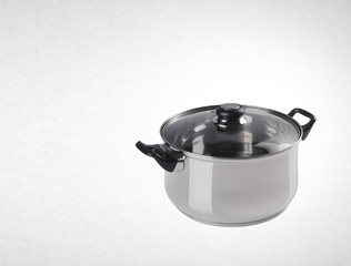 pot or stainless steel cooking pot on a background.