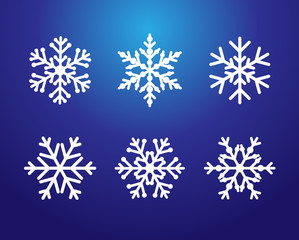 Snowflakes line set white color. Winter blue christmas frost vector icon snowflakes isolated silhouette symbol