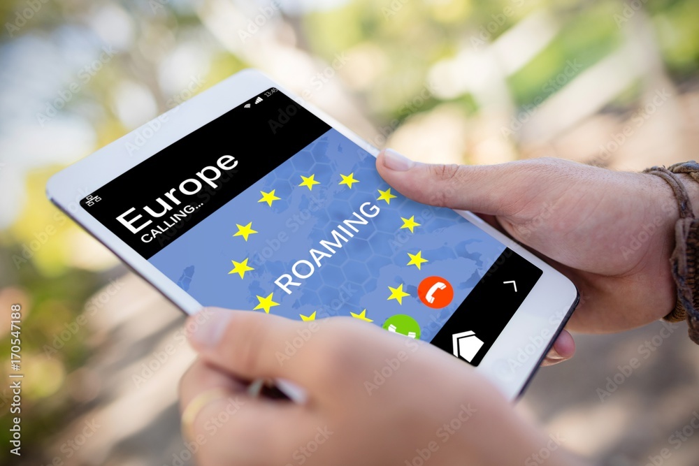 Poster composite image of roaming text and european union flag on