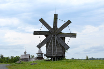 Wooden windmill on Kizhi island Karelia Russia