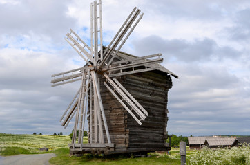 Wooden windmill on Kizhi island Karelia Russia