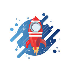 Space rocket vector icon illustration on modern memphis design background