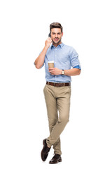 Naklejka premium man talking by phone
