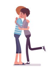 Young man and woman giving a close hug