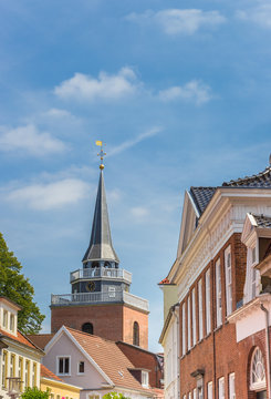 Tower of the Lamberti church in the central street of Aurich