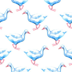 Watercolor pencil seamless pattern with geese