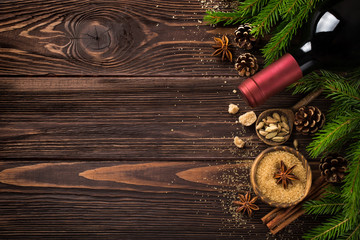 Christmas food background with ingredients for mulled wine